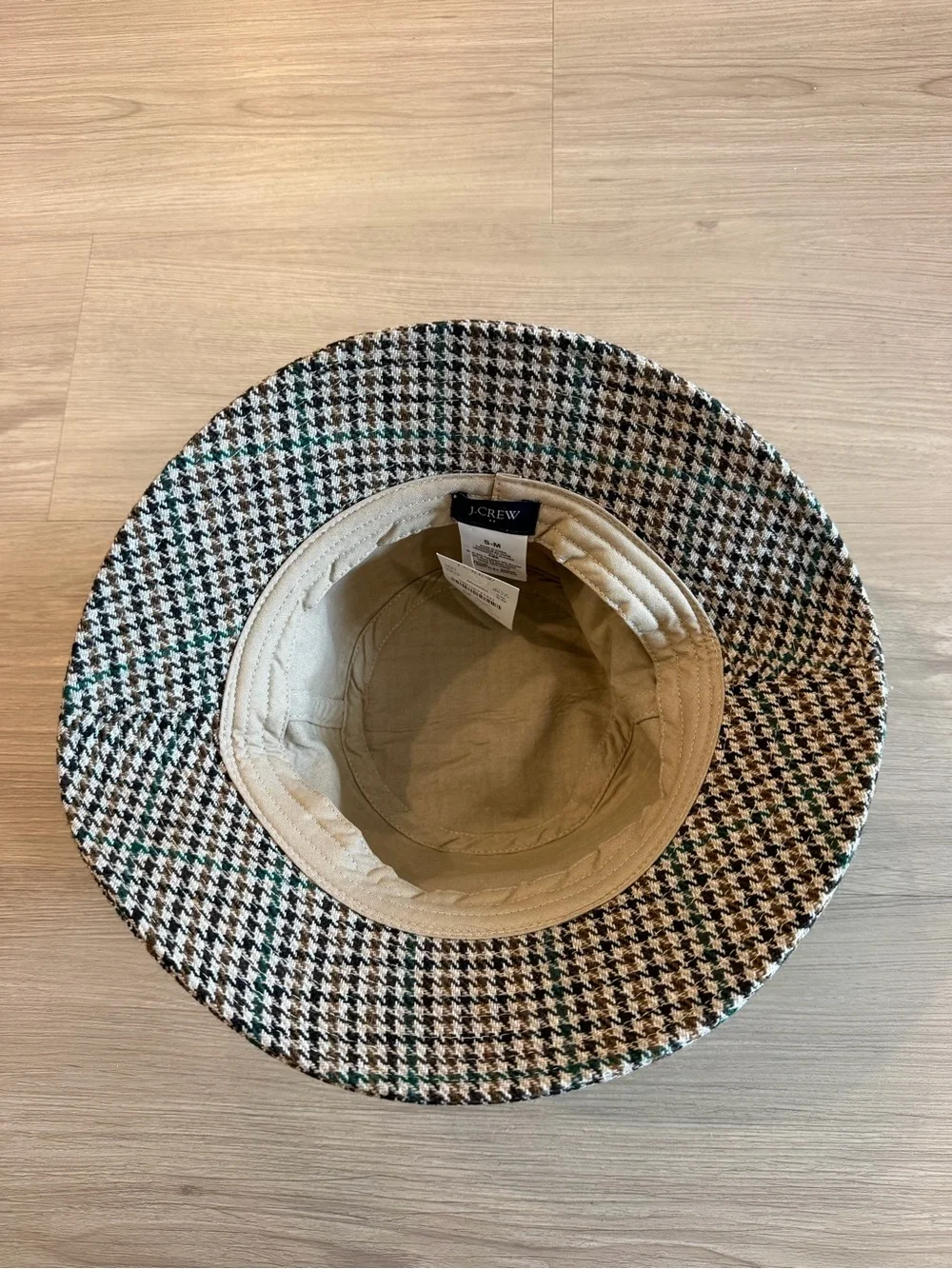 J. Crew Houndstooth Bucket Hat in Black, Cream & Green